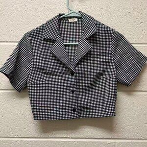 Brandy Melville Black & White Gingham Cropped Button-Up Top